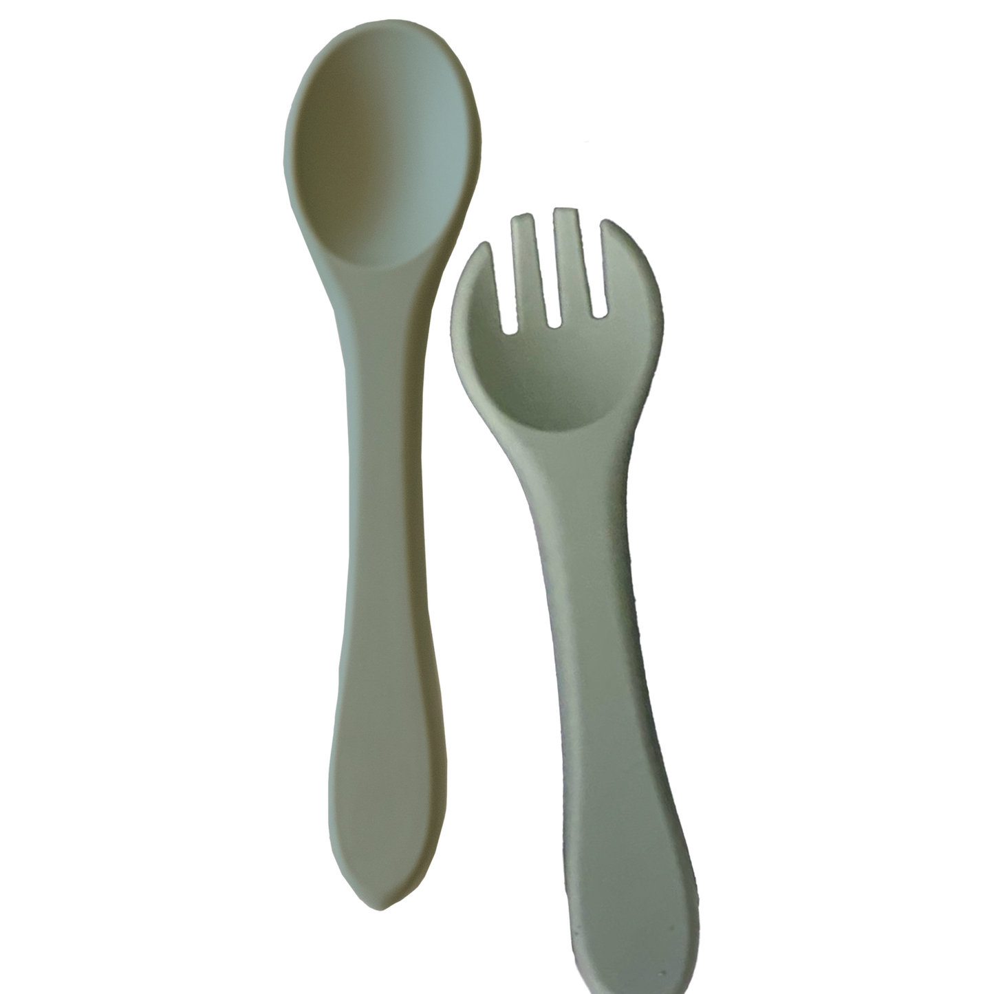 Spoon and fork set in green on a white background