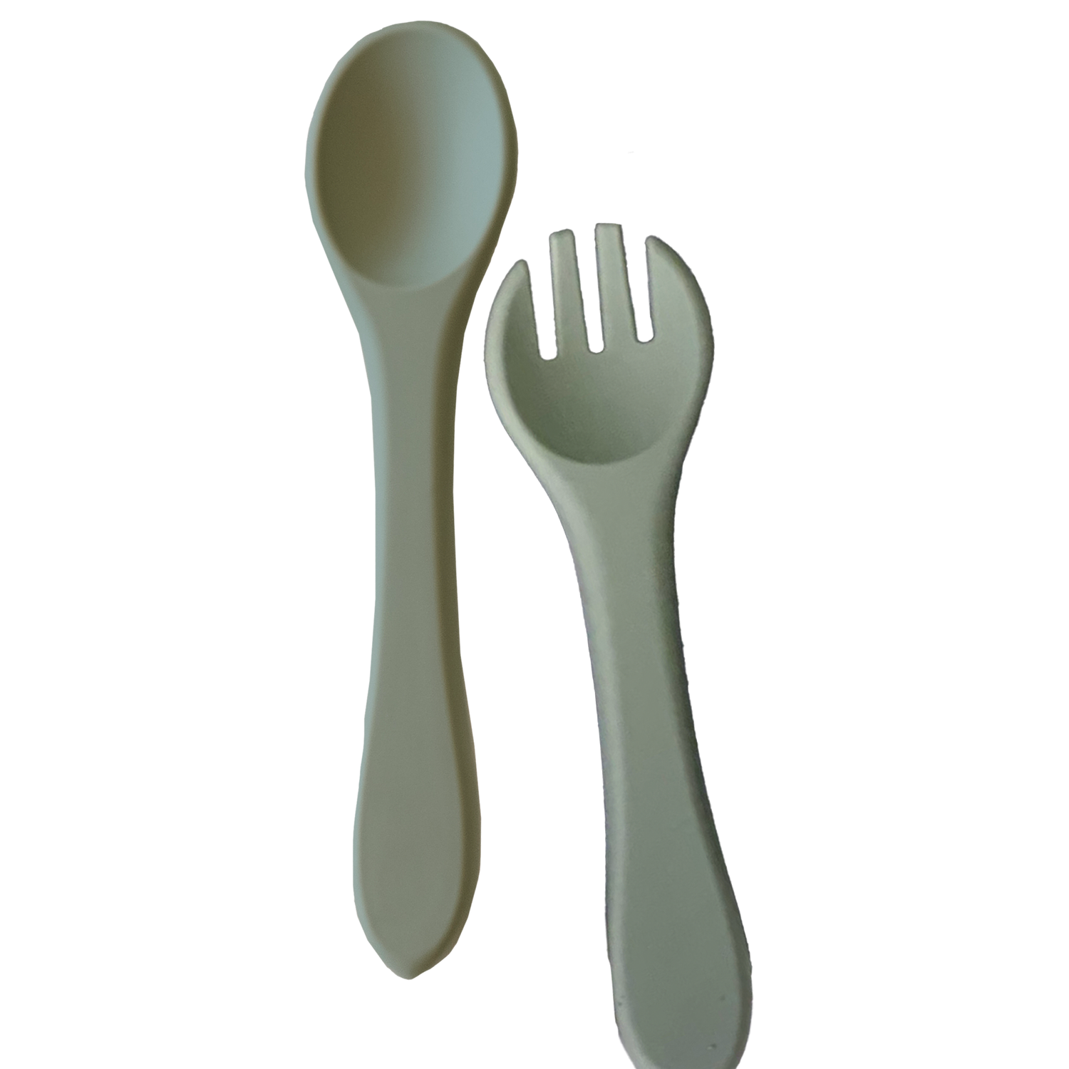 Spoon and fork set in green on a white background
